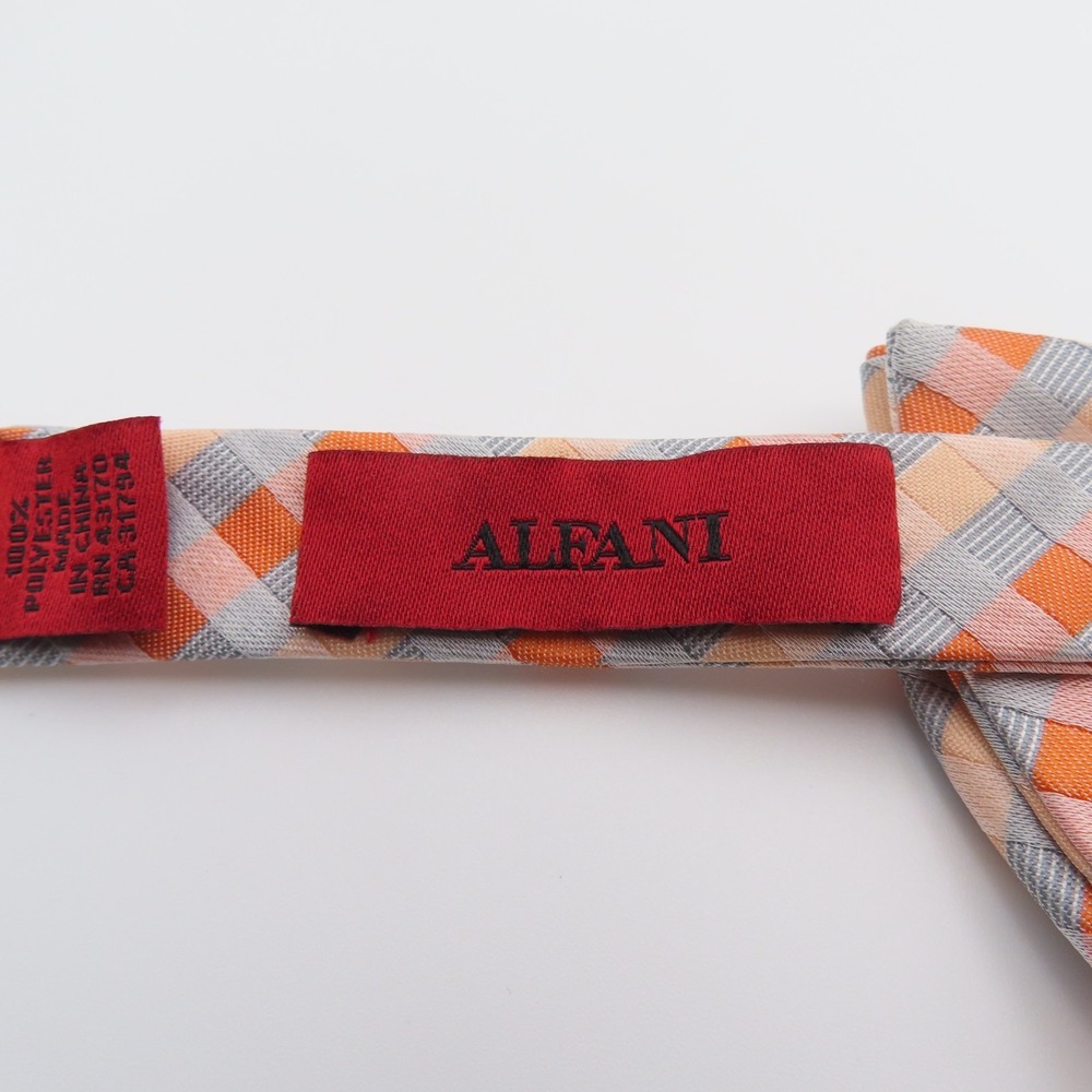 Alfani Bow Tie Polyester Pink Orange Blue Check 2.5" Wide Pre Tied - Picture 3 of 5